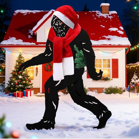 3 Pcs 7.4ft Sasquatch Christmas Costume Set Santa Scarf Hat Mini Christmas Tree Set for Garden Lawn Outdoor Xmas Decoration for 7.4ft Sasquatches Oversized Costume (Sasquatch Not Included) in Saudi Arabia