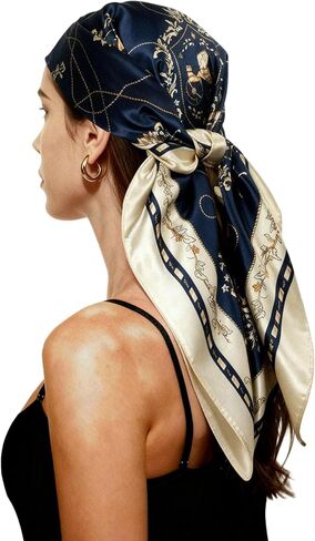 وشاح رأس للنساء مقاس 35 بوصة، وشاح رأس مربع يشبه الحرير، باندانا عصرية مسامية، ألوان متعددة in Kuwait