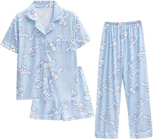 3 Piece Cartoon Pajama Set Petite Women Girls Sleepwear Loungewear Pjs Sets Short Sleeve Shirts and Shorts Pants Set in Saudi Arabia