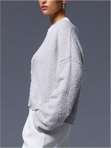 Milumia Women's Deep V Neck Fuzzy Cardigan Casual Drop Shoulder Long Sleeve Oversized Knitted Sweaters in Saudi Arabia