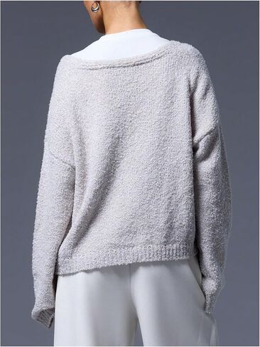 Milumia Women's Deep V Neck Fuzzy Cardigan Casual Drop Shoulder Long Sleeve Oversized Knitted Sweaters in Saudi Arabia