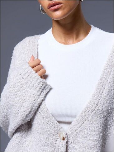 Milumia Women's Deep V Neck Fuzzy Cardigan Casual Drop Shoulder Long Sleeve Oversized Knitted Sweaters in Saudi Arabia