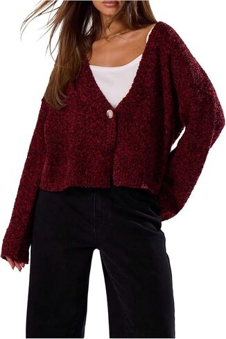 Milumia Women's Deep V Neck Fuzzy Cardigan Casual Drop Shoulder Long Sleeve Oversized Knitted Sweaters in Saudi Arabia