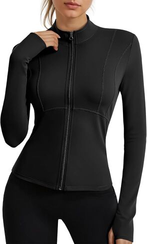 Fisoew Womens Long Sleeve Workout Jackets Zip Up UPF 50+ Lightweight Slim Athletic Running Hiking Gym Shirts Tops in Saudi Arabia