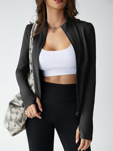 Fisoew Womens Long Sleeve Workout Jackets Zip Up UPF 50+ Lightweight Slim Athletic Running Hiking Gym Shirts Tops in Saudi Arabia