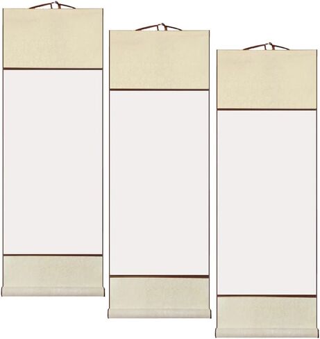 3 PC Blank Chinese Calligraphy Scroll Decorative Scroll Wall Hanging Japanese & Chinese Calligraphy Painting DIY Art Project Supply (Beige+ Golden point) in Kuwait