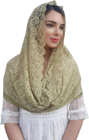 FANFAN Black Infinity Veil for Catholic Lace Infinity Scarf Pink Floral Lace Head Scarf Catholic Veil Women Mass Veil Y087 in Saudi Arabia