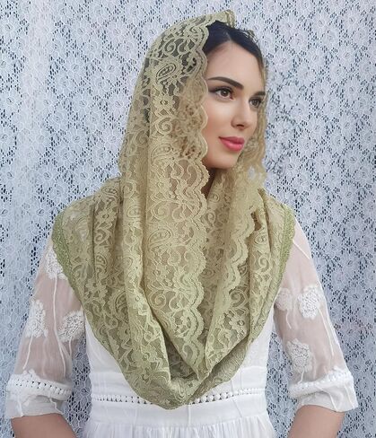 FANFAN Black Infinity Veil for Catholic Lace Infinity Scarf Pink Floral Lace Head Scarf Catholic Veil Women Mass Veil Y087 in Saudi Arabia