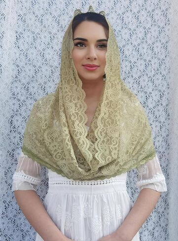FANFAN Black Infinity Veil for Catholic Lace Infinity Scarf Pink Floral Lace Head Scarf Catholic Veil Women Mass Veil Y087 in Saudi Arabia