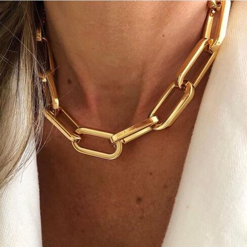 Chunky Gold Pearl Chain Necklace for Women Gold Paperclip Necklace Adjustable Thick Link Statement Jewelry in Saudi Arabia