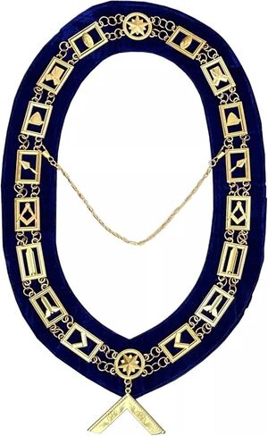 Masonic Blue Lodge Officer Collar Blue Backing Gold links with Worshipful Master Jewel Set in Saudi Arabia