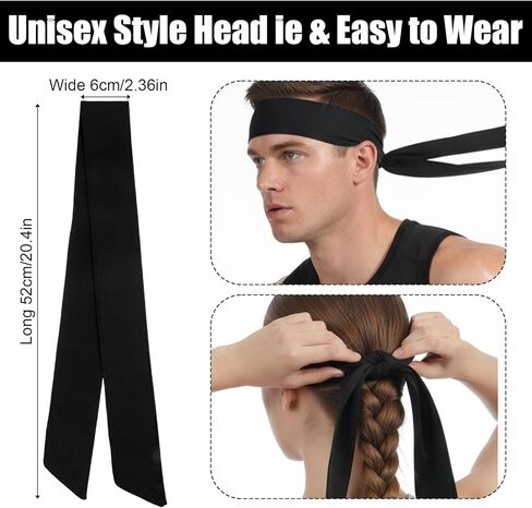 2 Pcs Sport Tie Headbands, Sweatband Sport Headband for Men Women, Adjustable Tie Sweat Headband & Bandana for Basketball, Softball, Running, Workout, Yoga, Volleyball, Karate, Tennis in Saudi Arabia