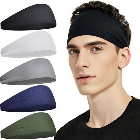 5 Pack Sports Headbands for Running, Cycling, Basketball, Football and Yoga, Men's and Women's Hairbands in Saudi Arabia