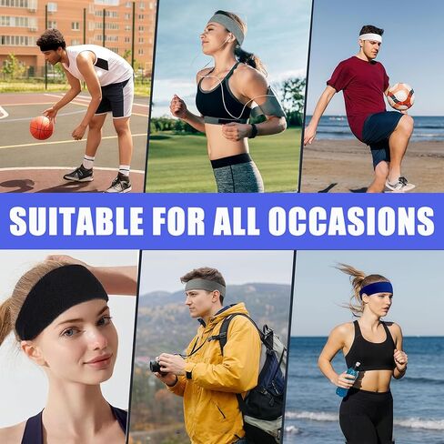 Sweat Bands Headbands for Men & Women – 4-Pack Sweatbands, Stretchy Athletic Sports Headbands, Moisture-Wicking Terry Cloth Cotton Headbands for Workouts in Saudi Arabia