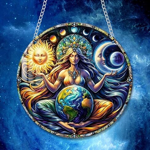 Universe Goddess Earth Sun Moon Acrylic Window Hanging Stained Suncatchers for Window Acrylic Panels Bedroom Garden Kitchen Wall Decoration Gifts for Women Mom Grandma Teacher in Saudi Arabia