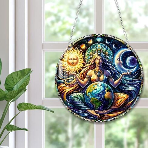 Universe Goddess Earth Sun Moon Acrylic Window Hanging Stained Suncatchers for Window Acrylic Panels Bedroom Garden Kitchen Wall Decoration Gifts for Women Mom Grandma Teacher in Saudi Arabia