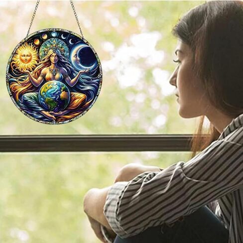 Universe Goddess Earth Sun Moon Acrylic Window Hanging Stained Suncatchers for Window Acrylic Panels Bedroom Garden Kitchen Wall Decoration Gifts for Women Mom Grandma Teacher in Saudi Arabia