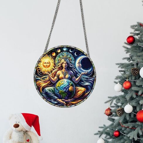 Universe Goddess Earth Sun Moon Acrylic Window Hanging Stained Suncatchers for Window Acrylic Panels Bedroom Garden Kitchen Wall Decoration Gifts for Women Mom Grandma Teacher in Saudi Arabia