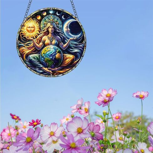 Universe Goddess Earth Sun Moon Acrylic Window Hanging Stained Suncatchers for Window Acrylic Panels Bedroom Garden Kitchen Wall Decoration Gifts for Women Mom Grandma Teacher in Saudi Arabia