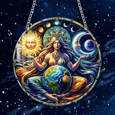 Universe Goddess Earth Sun Moon Acrylic Window Hanging Stained Suncatchers for Window Acrylic Panels Bedroom Garden Kitchen Wall Decoration Gifts for Women Mom Grandma Teacher in Saudi Arabia