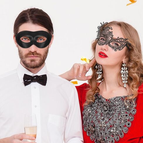 2PCS أقنعة تنكرية للنساء الأزواج تنكر قناع الدانتيل مجموعة أقنعة هالوين البندقية للنساء والرجال البلاستيك ماردي غرا قناع الدانتيل الأسود لحزب كرنفال حفلة موسيقية الكرة زي الدعامة in Kuwait