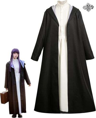 الساحرة زي المرأة أنيمي قزم تأثيري اللباس رداء أبيض أسود تريش معطف عباءة كيب عقال اكسسوارات الكبار in Kuwait