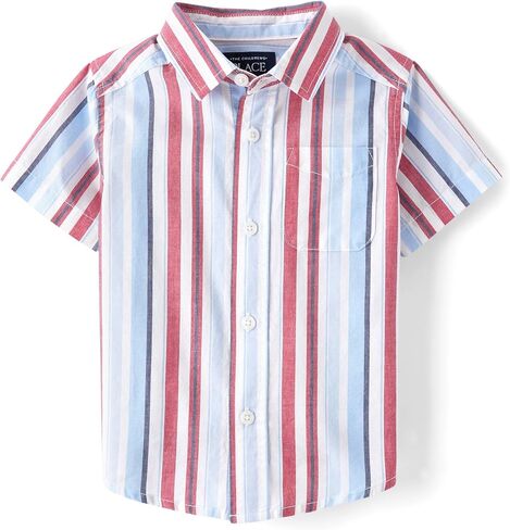 The Children's Place Baby Boys' and Toddler Poplin Short Sleeve Button Down Shirt, Football Print, 4 Years in Saudi Arabia