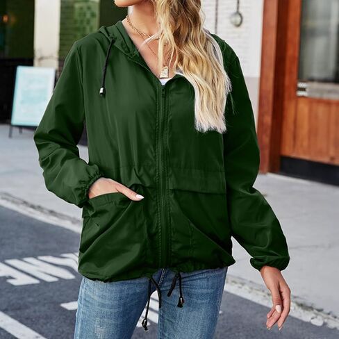 Women's Rain Relaxed Fit Lightweight Waterproof Rain Shell Jacket Raincoat with Hood in Saudi Arabia