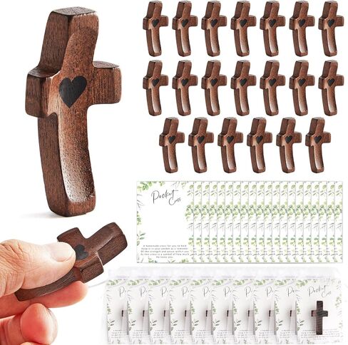 10 مجموعات من هدايا صليب قلبي، صلبان جيب خشبية محمولة باليد مع بطاقة وحقيبة الأورجانزا هدية تشجيعية، هدية صغيرة من الخشب بأطراف الأصابع لتخفيف التوتر، حرفة دينية للمسيحيين وكنيسة الصلاة in Kuwait