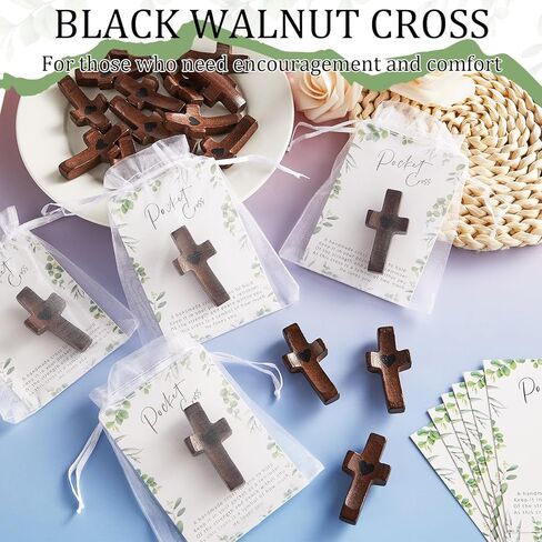 10 مجموعات من هدايا صليب قلبي، صلبان جيب خشبية محمولة باليد مع بطاقة وحقيبة الأورجانزا هدية تشجيعية، هدية صغيرة من الخشب بأطراف الأصابع لتخفيف التوتر، حرفة دينية للمسيحيين وكنيسة الصلاة in Kuwait
