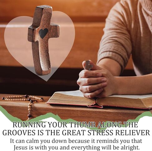 10 مجموعات من هدايا صليب قلبي، صلبان جيب خشبية محمولة باليد مع بطاقة وحقيبة الأورجانزا هدية تشجيعية، هدية صغيرة من الخشب بأطراف الأصابع لتخفيف التوتر، حرفة دينية للمسيحيين وكنيسة الصلاة in Kuwait