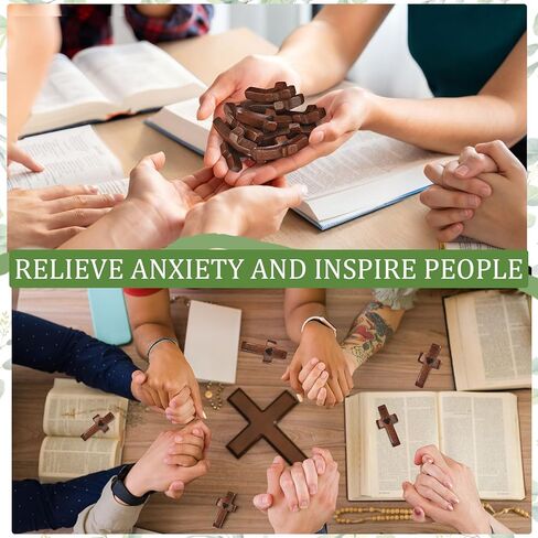 10 مجموعات من هدايا صليب قلبي، صلبان جيب خشبية محمولة باليد مع بطاقة وحقيبة الأورجانزا هدية تشجيعية، هدية صغيرة من الخشب بأطراف الأصابع لتخفيف التوتر، حرفة دينية للمسيحيين وكنيسة الصلاة in Kuwait