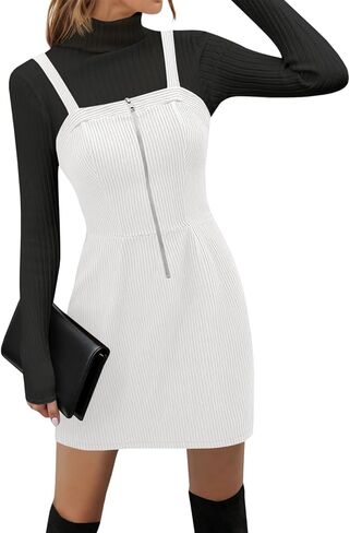 Women's Corduroy Overall Mini Dress 2025 Fall Cute Half Zip Bib Pinafore Dresses Jumper in Saudi Arabia