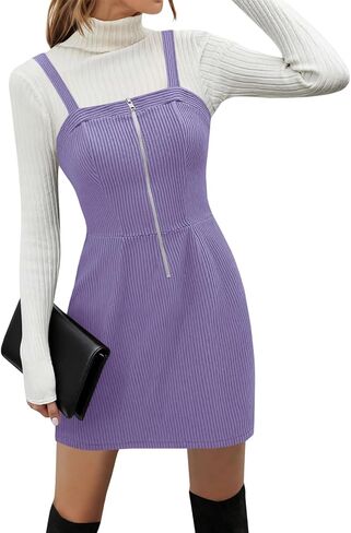 Women's Corduroy Overall Mini Dress 2025 Fall Cute Half Zip Bib Pinafore Dresses Jumper in Saudi Arabia