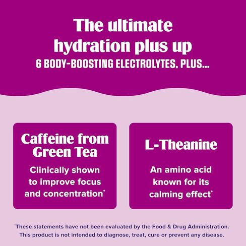 مكمل التركيز اليومي Ultima Replenisher ومسحوق الإلكتروليتات - Acai Blueberry، 14 عبوة لاصقة - عبوات ترطيب، 60 مجم كافيين من مستخلص الشاي الأخضر وL-الثيانين لتحسين التركيز والتركيز in Kuwait