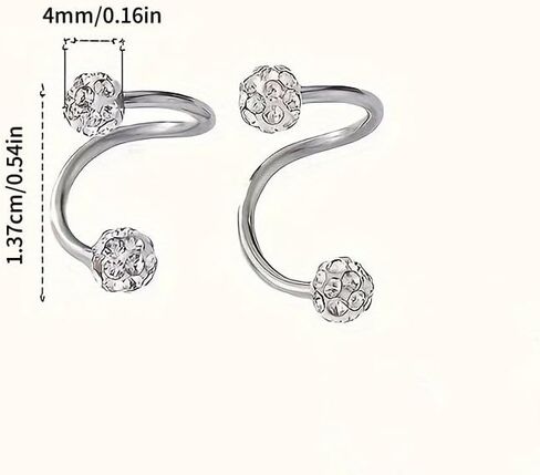 Minimalist S-Shaped Earrings for Women, Double-Ended Screw Ball Studs with Sparkling Silver Crystal Accents, Modern Stainless Steel Twist Design, Elegant Aesthetic Jewelry for Daily and Occasion Wear in Saudi Arabia