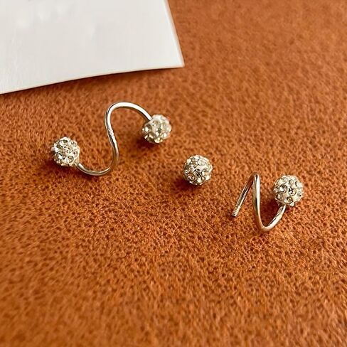 Minimalist S-Shaped Earrings for Women, Double-Ended Screw Ball Studs with Sparkling Silver Crystal Accents, Modern Stainless Steel Twist Design, Elegant Aesthetic Jewelry for Daily and Occasion Wear in Saudi Arabia