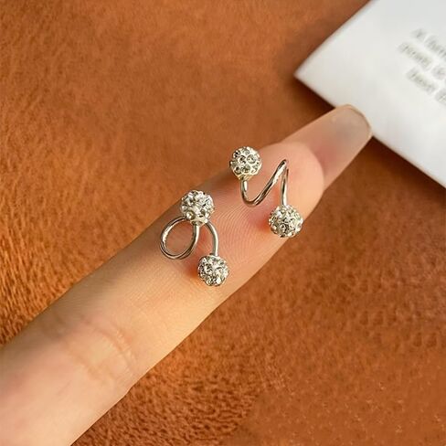 Minimalist S-Shaped Earrings for Women, Double-Ended Screw Ball Studs with Sparkling Silver Crystal Accents, Modern Stainless Steel Twist Design, Elegant Aesthetic Jewelry for Daily and Occasion Wear in Saudi Arabia