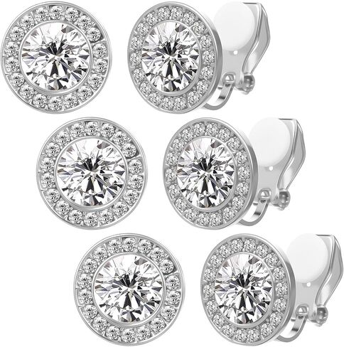 Rhinestone Earrings 3 Pairs Round Shaped Acrylic Stone Inside Crystal Halo Stud Earrings for Dance Competitions Stage Opera Performance Wedding Earring Jewelry (Silver) in Saudi Arabia