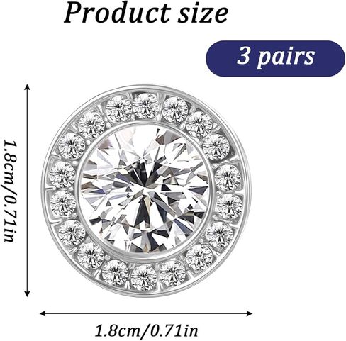 Rhinestone Earrings 3 Pairs Round Shaped Acrylic Stone Inside Crystal Halo Stud Earrings for Dance Competitions Stage Opera Performance Wedding Earring Jewelry (Silver) in Saudi Arabia