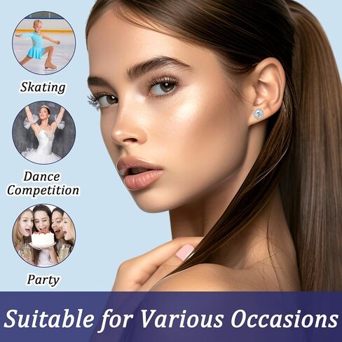Rhinestone Earrings 3 Pairs Round Shaped Acrylic Stone Inside Crystal Halo Stud Earrings for Dance Competitions Stage Opera Performance Wedding Earring Jewelry (Silver) in Saudi Arabia