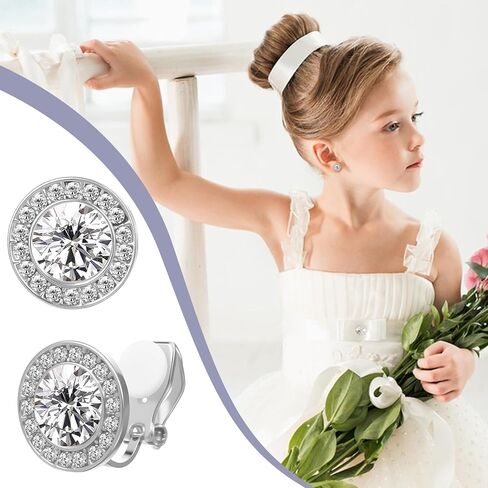 Rhinestone Earrings 3 Pairs Round Shaped Acrylic Stone Inside Crystal Halo Stud Earrings for Dance Competitions Stage Opera Performance Wedding Earring Jewelry (Silver) in Saudi Arabia