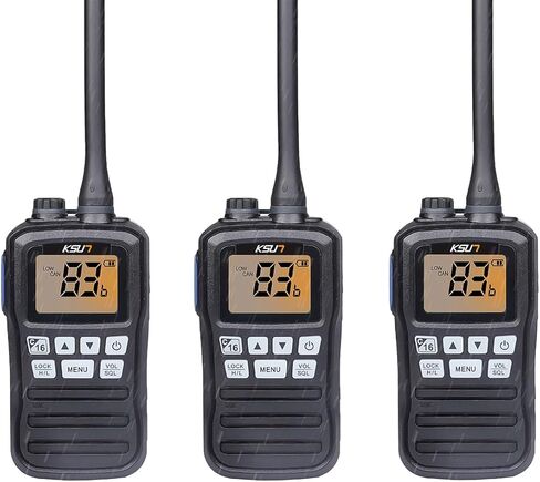 Handheld Two-Way VHF Marine Radio IPX7 Waterproof,LED Screen,10 NOAA Weather Channels,Flashing Light,Falling Water Alarm KSUN P25 in Kuwait