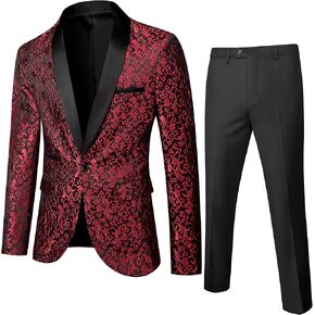 UNINUKOO Men's Suit Slim Fit 2 Piece Tuxedo Suit Set Floral Print Paisley Shawl Lapel Groom Wedding Suits Set in Kuwait
