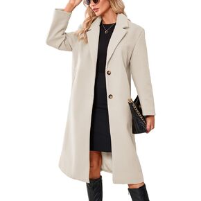APAFES Womens Wool Coat Notch Lapel Winter Long Single Breasted Peacoat Trench Overcoat in Kuwait