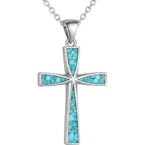 Premium 316 L Stainless Steel Turquoise Cross Necklace For Men and Women- 18 in Adjustable Chain, Religious Cross Faith Pendant Necklace Gift Box Included. in Saudi Arabia