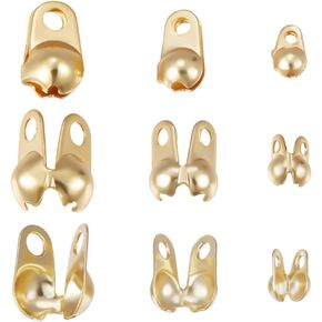 Beebeecraft 1 Box 150Pcs Bead Tips 18K Gold Plated Brass 4mm Long Knot Covers Clamshell End Cap Crimps Beads Ball Chain Connector Clasp for Jewellery Craft Making in Kuwait