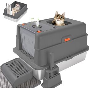 XXL Stainless Steel Litter Box with Lid,XXL Enclosed Metal Cat Litter Box for Big Cats,Multiple Cats,with Litter Scoop & Foot Pedal & Litter Mat,Odor Control,Easy Cleaning in Kuwait