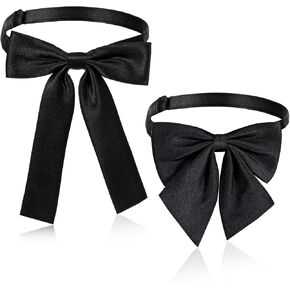 2PCS Black Bowtie Western Bow Ties for Men Women, Solid Color Colonel Satin Ribbon Bow Tie Cowboy String Ties Adjustable Bolo Tie in Saudi Arabia