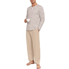 PrinStory Men's Pajamas Set Long Sleeve Pjs 2 Piece Comfy Pajama Sleepwear Henley Loungewear Sets with Pockets in Saudi Arabia